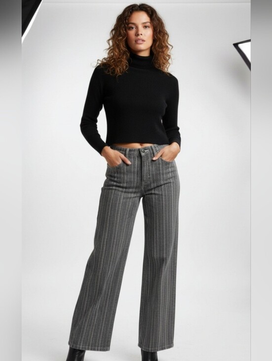 Point Zero Pants - Vintage Point Zero Multi-coloured Striped 90s Cotton Blend Wide-Leg Pants Sz 30